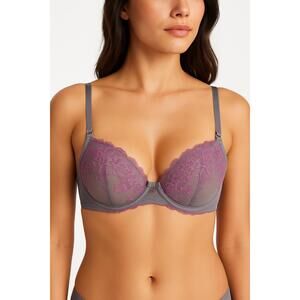 Victorias Secret Dream Angels Grey And Purple Lace Underwire Womens Bra Size 36D